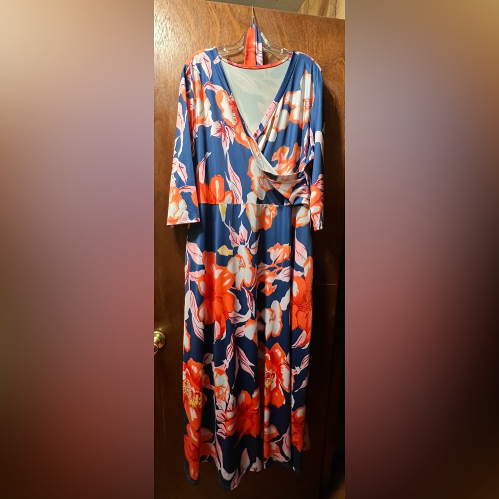 Floral Maxi Dress in Blue and Orange